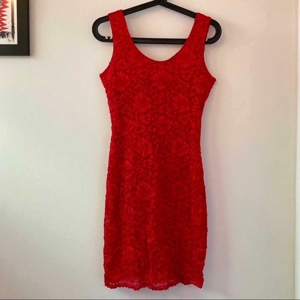 Vintage Red Lace Bodycon Dress Small